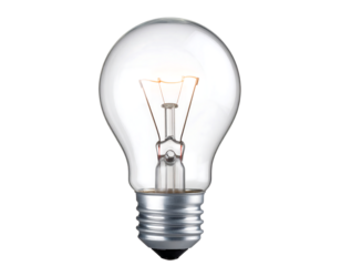 Incandescent light bulb glowing slightly bright