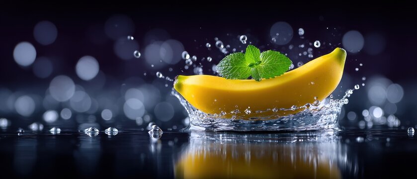 Banana in water splash - Powered by Adobe