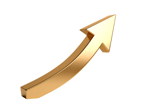 Golden arrow shows upward trend success
