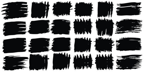 Hand drawn black ink brush stroke textures abstract on white background design elements