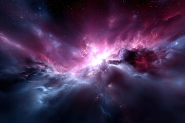 Colorful cosmic nebula illuminated by distant stars in a deep space view