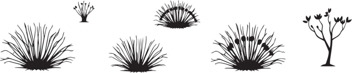 Obraz premium A set of shrubs and trees. Hand drawn vector illustration