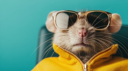 The image showcases a stylish rat donning glasses and a hoodie, presenting an amusing and quirky take on fashion with a touch of humor and personality.