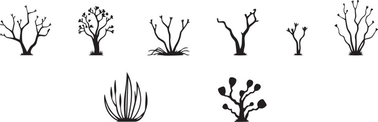 A set of shrubs and trees. Hand drawn vector illustration