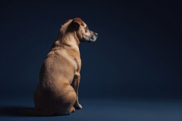 A heartwarming portrait of a brown dog sitting against a dark background. The image is a beautiful example of pet photography, capturing the dog's calm and serene demeanor. Perfect