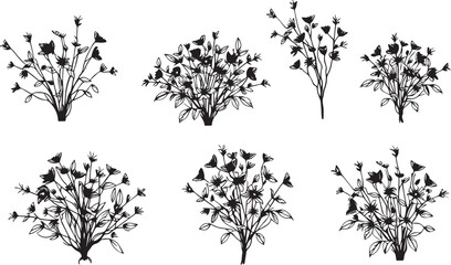 Obraz premium A set of shrubs and trees. Hand drawn vector illustration