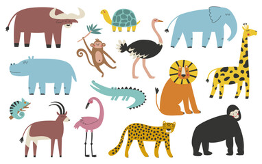 Cartoon African Animals Vector Set for Kids – Safari and Jungle Clipart