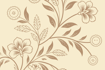Botanical motif with beige background, decorative flower and leaf illustration