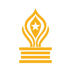 Gold Flame Emblem with White Star and Horizontal Stripes on White Background