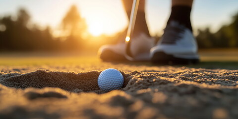 Golf. golfing.  A difficult bunker shot at the end of the day. A shot landed in a bunker or sand trap. 