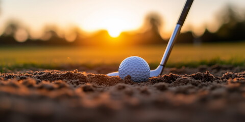 Golf. golfing.  A difficult bunker shot at the end of the day. A shot landed in a bunker or sand trap. 