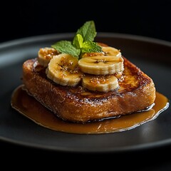 Toast with Bananas and Caramel Syrup
