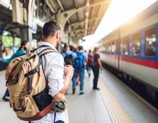 駅のホームでたくさんの人が列車を待っている風景