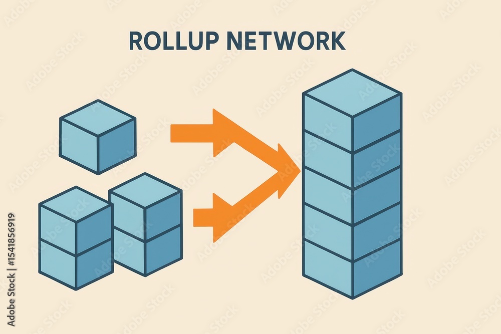 Poster conceptual illustration of rollup network for data management and blockchain scalability solutions