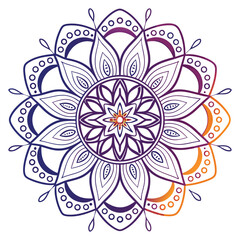 Gradient mandala art with purple to orange tones, intricate symmetrical design for meditation or decor