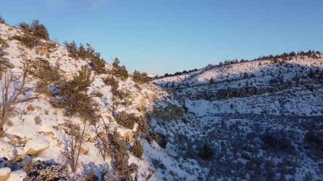 Montana desert landscape in snow 