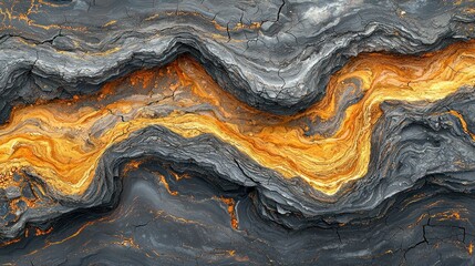 Obraz premium Intricate, textured rock formations with flowing, golden veins