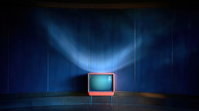 Retro TV bathed in a mystical blue light against a dark wall