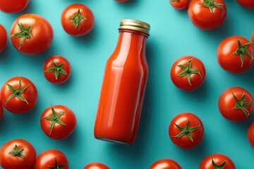 Ketchup bottle with tomatoes banner