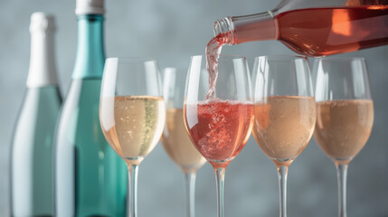 Refreshing sparkling wine is poured into elegant glasses, creating festive atmosphere perfect for celebrations