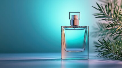 An elegant, minimalist perfume bottle placed on a soft, colorful background, evoking a sense of luxury, sophistication, and the allure of fragrance design.