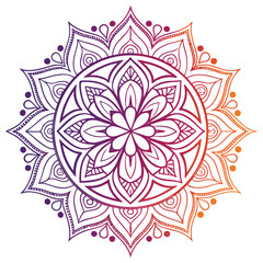 Vibrant mandala pattern with purple and orange gradient, geometric details