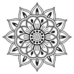 Symmetrical mandala pattern, hand drawn geometric floral design for meditation and decor