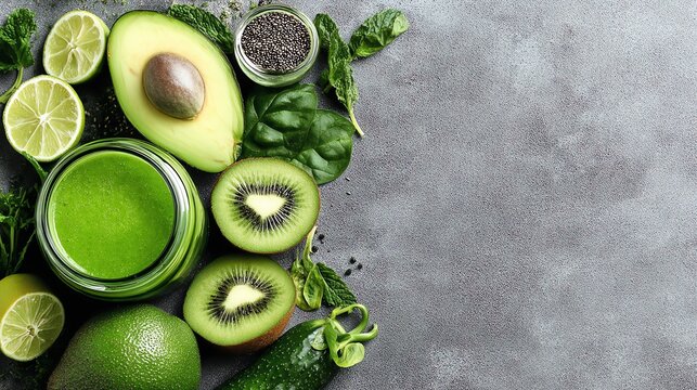 Green Smoothie with Fresh Ingredients for Healthy Diet