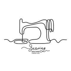 Sewing machine. Hand drawn continuous line art. logo 
