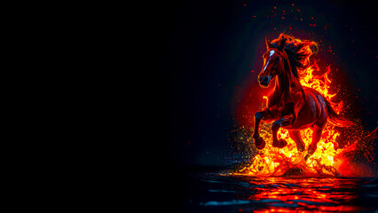 Dynamic image of Red Fire Horse, symbol of the year 2026 according to the oriental calendar. AI, Illustration, Generation, Generated image.