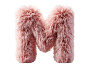 A unique letter "M" design, meticulously crafted from soft, plush, and fluffy materials, showcasing a beautiful shade of pink that evokes warmth, comfort, and sophistication.