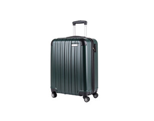 Dark Green CarryOn Suitcase with Textured Shell and Retractable Handle.
