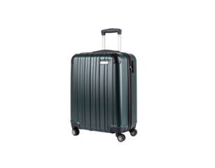 Dark Green CarryOn Suitcase with Textured Shell and Retractable Handle.
