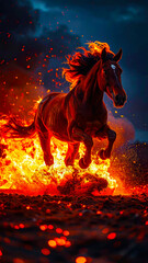Dynamic image of Red Fire Horse, symbol of the year 2026 according to the oriental calendar. AI, Illustration, Generation, Generated image.
