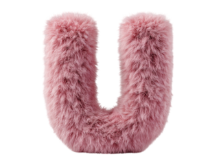 A soft, furry "U" letter, crafted from pink material, isolated to highlight its texture and form.