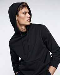 Fototapeta premium Man in blank black zip hoodie