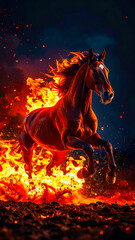 Dynamic image of Red Fire Horse, symbol of the year 2026 according to the oriental calendar. AI, Illustration, Generation, Generated image.