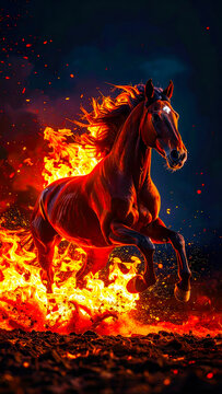 Dynamic image of Red Fire Horse, symbol of the year 2026 according to the oriental calendar. AI, Illustration, Generation, Generated image.
