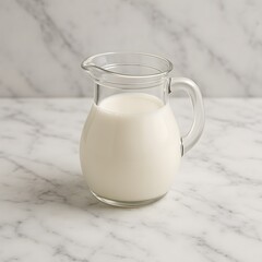 Fresh Organic Milk in Glass Jug on Marble Kitchen Table
