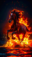 Dynamic image of Red Fire Horse, symbol of the year 2026 according to the oriental calendar. AI, Illustration, Generation, Generated image.