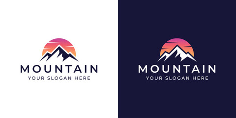 sunset mountain vector logo design