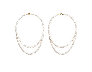 Elegant Pair of DoubleStranded Pearl Necklaces with Gold Clasps.