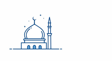 Simple Mosque Outline with Star and Crescent Icon

