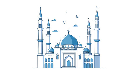 Modern Mosque Illustration with Blue Details


