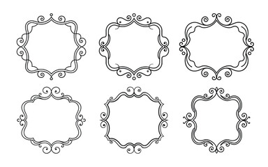 set of elegant ornamental vintage frame with curved corners and leaf accents