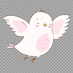 Cute Cartoon Pink and White Bird Illustration on Transparent Background

