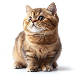 Obraz premium Cute Tabby British Shorthair Cat with Big Eyes on White Background. Generative AI