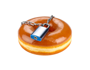 Glazed Donut Secured with Metal Chain and Padlock.