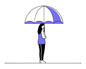 Woman with Umbrella - Flat Vector Illustration (Minimalist Rainy Day Scene) - Isolated on Transparent Background