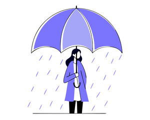 Woman with Umbrella - Flat Vector Illustration (Minimalist Rainy Day Scene) - Isolated on Transparent Background